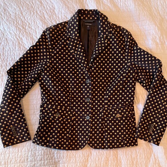 Women's Lands End Corduroy Blazer - Navy Blue & Yellow floral print, size 8 - Picture 1 of 10